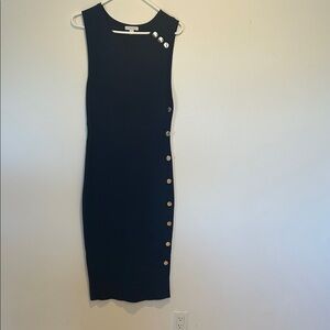 New York & Company Black Midi Dress with Button